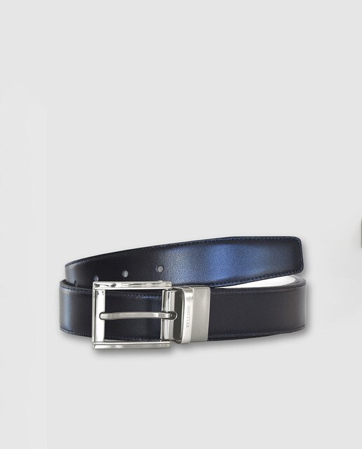 Cinturón de hombre reversible en piel azul marino y blanco. Hecho en España.