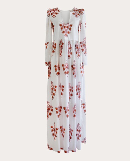 Vestido largo de algodón estampado