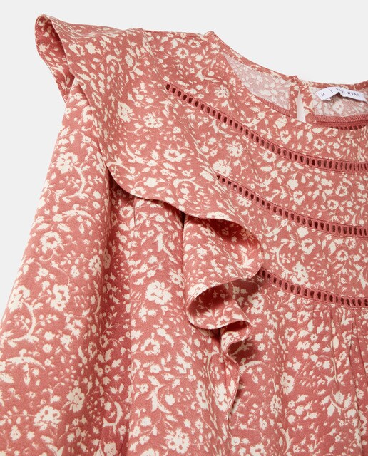 Blusa de mujer de estampado floral con entredós
