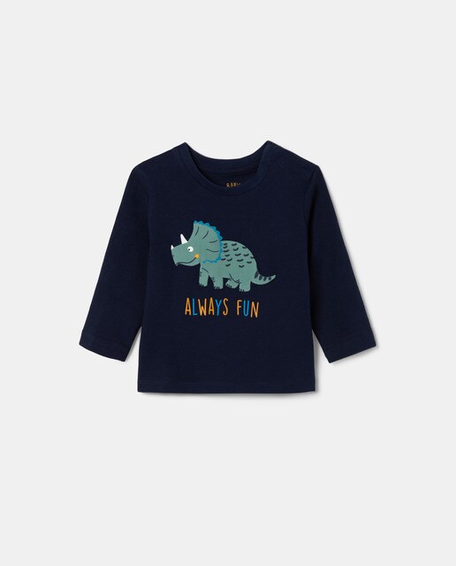 Camiseta bebé niño manga larga azul dino
