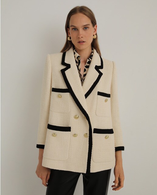 Chaqueta tweed bolsillos