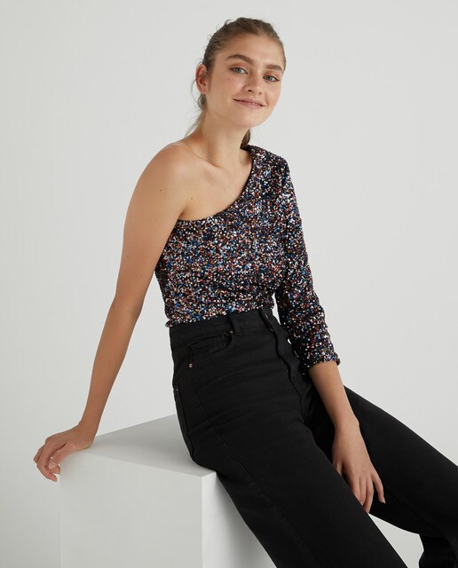 Top de mujer asimétrico de lentejuelas