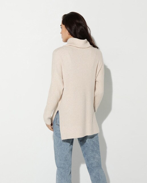 Jersey largo de mujer con cuello cisne