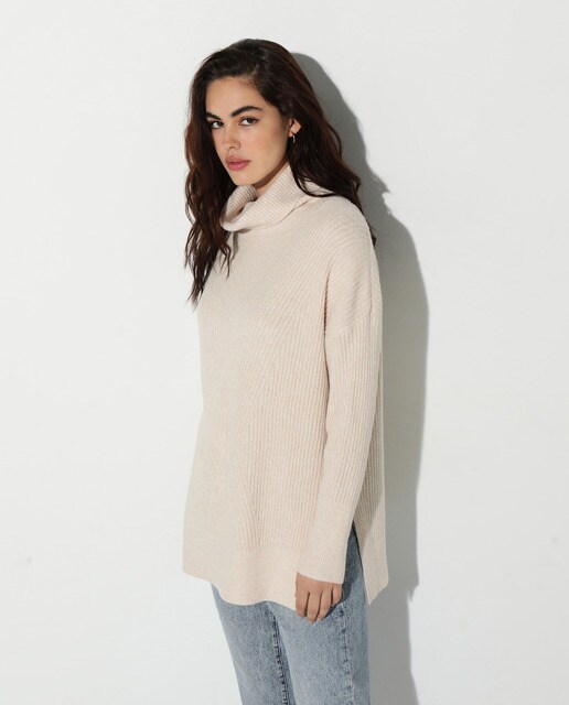 Jersey largo de mujer con cuello cisne