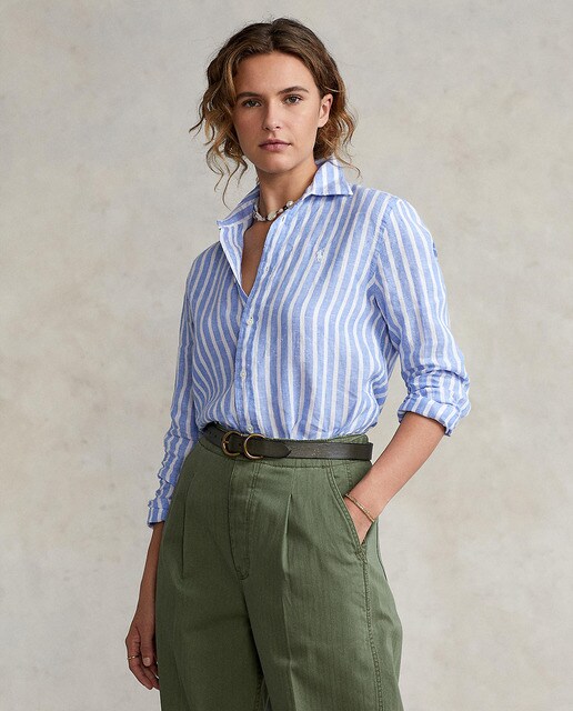 Camisa de mujer de rayas en lino Relaxed Fit