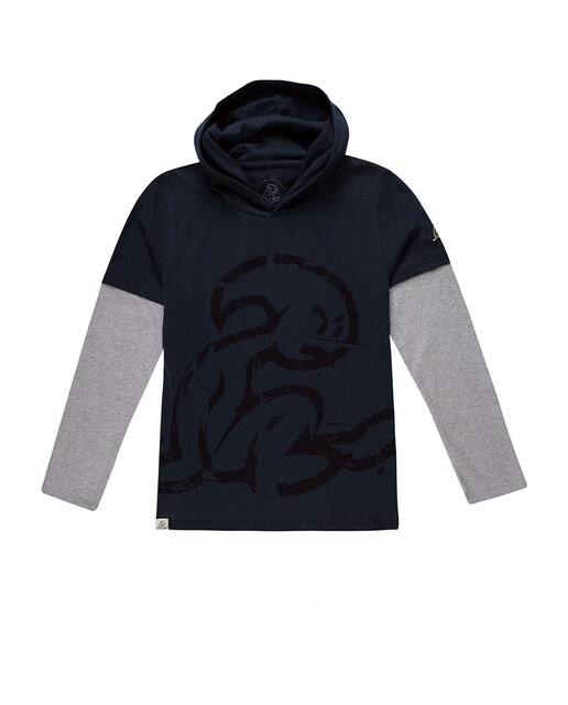 Camiseta de niño en manga larga con capucha y doble manga