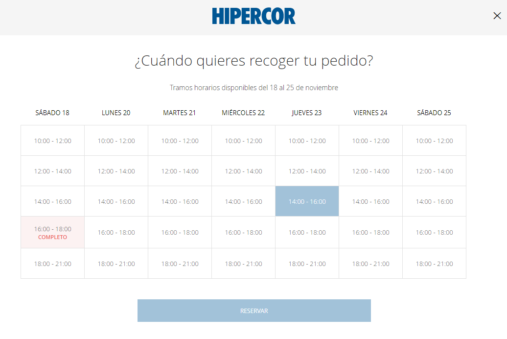 Reserva recogida hipercor Reserva recogida hipercor