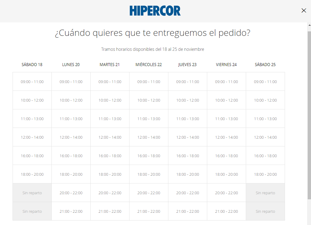 Selección hora hipercor Selección hora hipercor