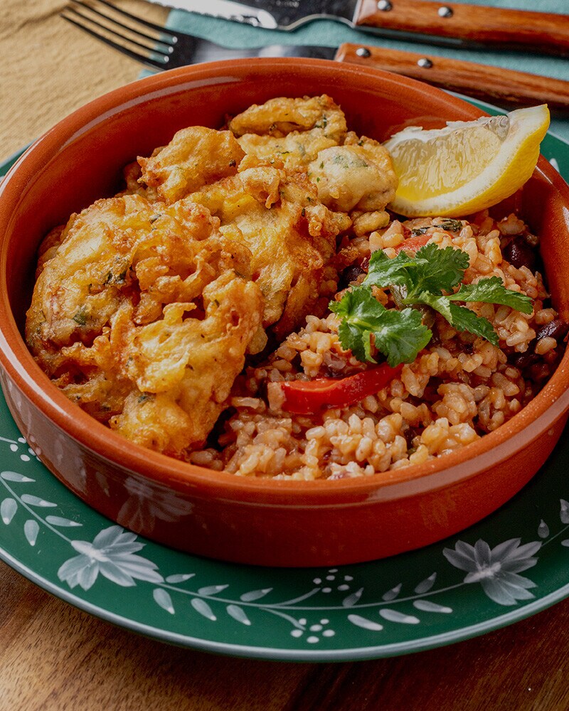 Pataniscas de Polvo com Arroz de Feijão Pataniscas de Polvo com Arroz de Feijão