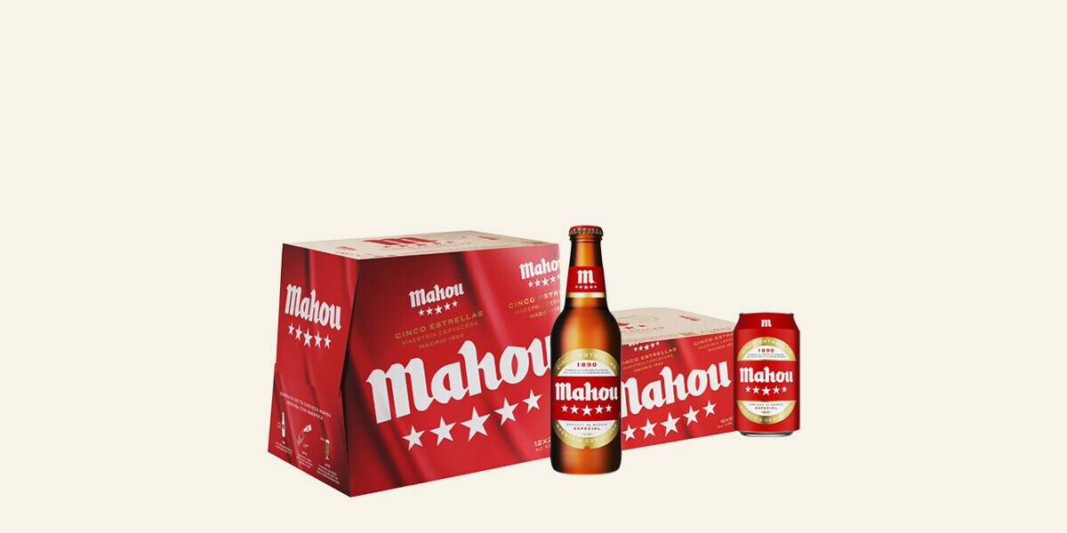 Cerveza rubia nacional Mahou 5 Estrellas Cerveza rubia nacional Mahou 5 Estrellas