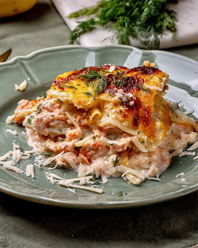 Mil-Folhas de Batata e Salmão Mil-Folhas de Batata e Salmão