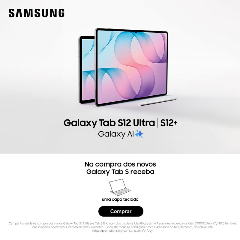 Na compra de um Samsung Galaxy Tab S12+ | S12 Ultra, receba de oferta uma capa teclado Na compra de um Samsung Galaxy Tab S12+ | S12 Ultra, receba de oferta uma capa teclado