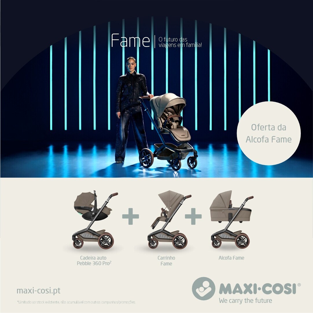 Promoção Maxi-cosi Fame | Aproveite: 1 carrinho de passeio Fame + cadeira Auto Pebble 360 Pro + Alcofa por apenas 1199€ Promoção Maxi-cosi Fame | Aproveite: 1 carrinho de passeio Fame + cadeira Auto Pebble 360 Pro + Alcofa por apenas 1199€