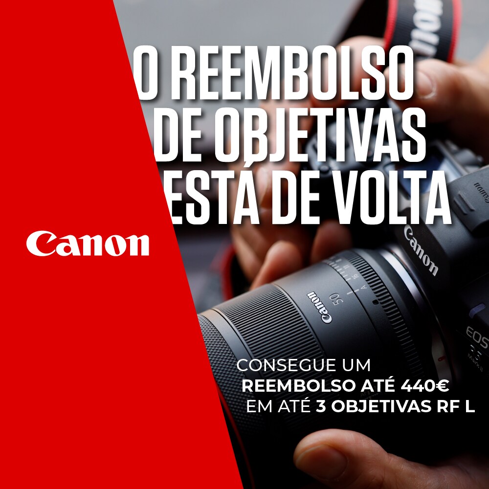Cashback Canon Objetivas - Receba 440€ de Cashback, na compra de até 3 objetivas RF L. Cashback Canon Objetivas - Receba 440€ de Cashback, na compra de até 3 objetivas RF L.