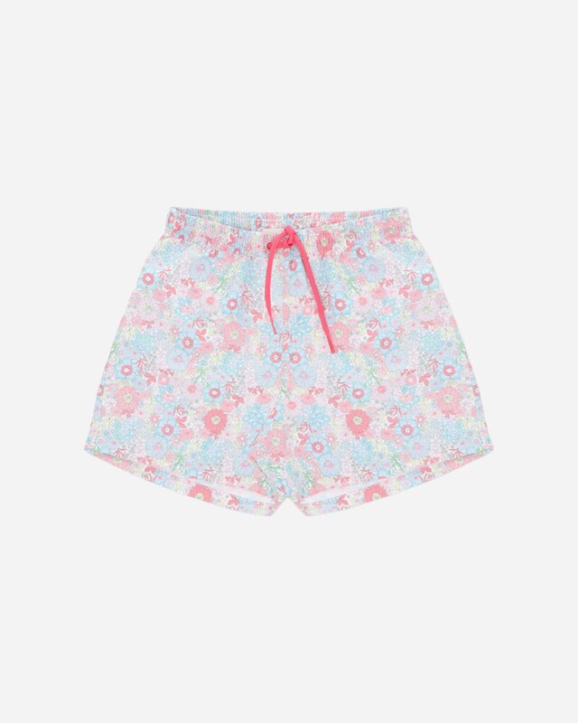 Fato de Banho Infantil com Estampado de Flores e Cordão de Ajuste Fato de Banho Infantil com Estampado de Flores e Cordão de Ajuste