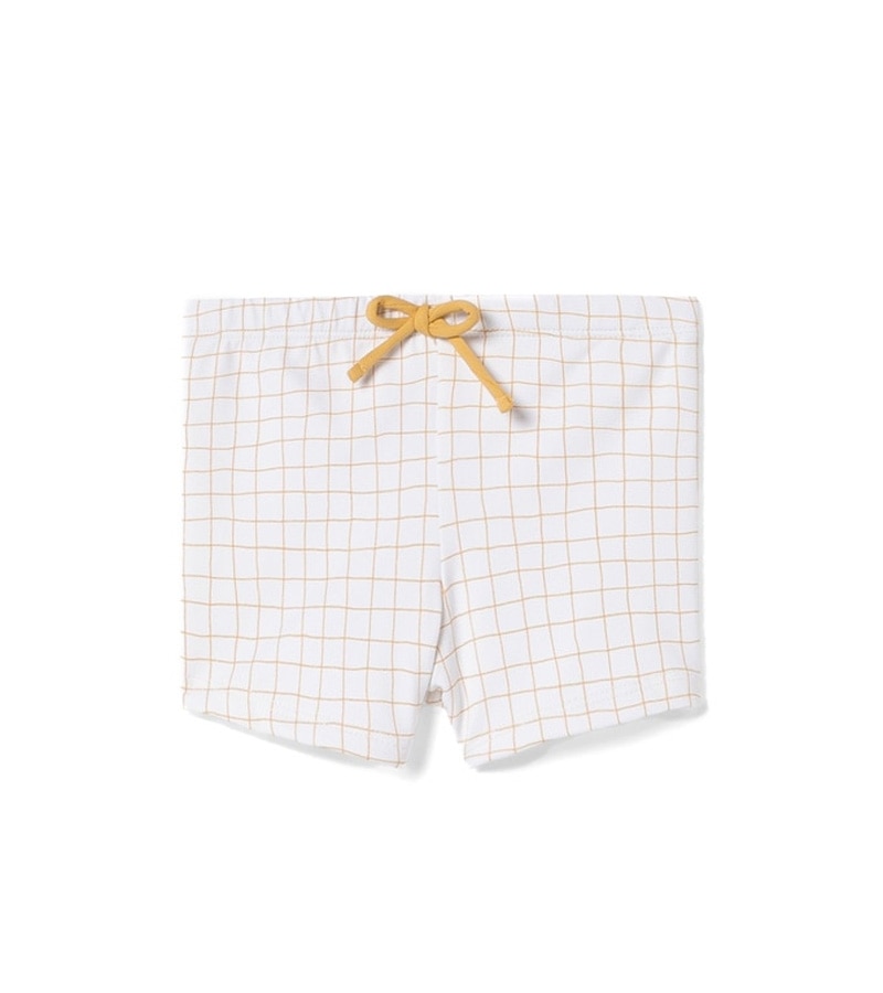 BAÑADOR BOXER CUADROS MOSTAZA