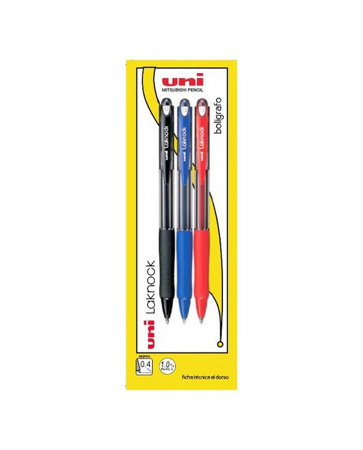 Imagen 0 de Blister 3 Bolígrafos Retráctil Laknocke SN-100 (2 unids.) negro/azul/rojo Uni Ball