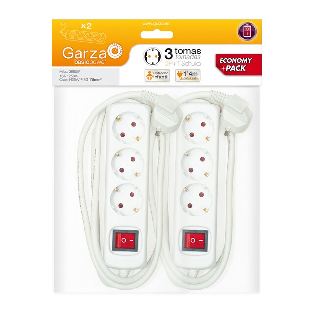 Imagen 0 de Regleta eléctrica de 3 tomas schuko (2 unidades)