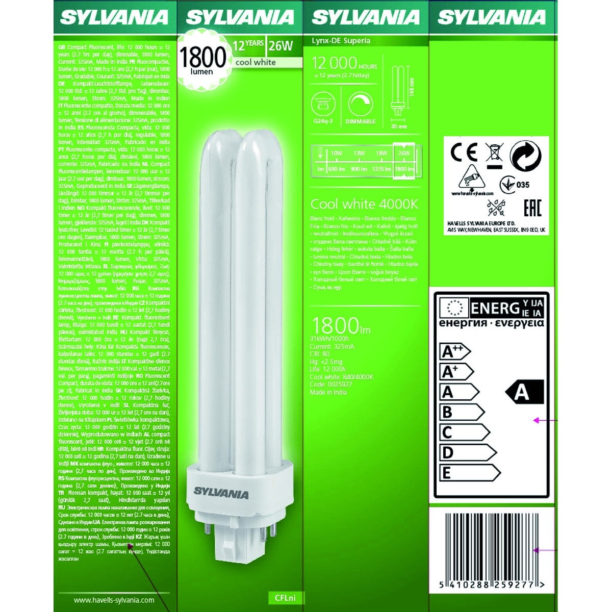 Bombilla bajo consumo / fluocompacta tubular PL G24-Q (4 pin) Luz neutra ( >= 3000 K / <= 5000 K )-2
