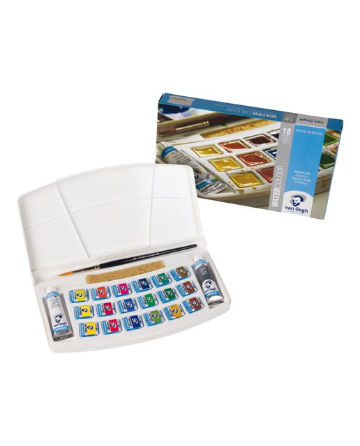 Imagen 0 de Caja de Plástico de Dieciocho Pastillas de Acuarela Van Gogh y Accesorios Van Gogh Blanco