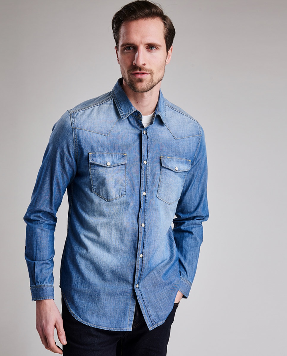 Camisa Negra Hombre Manga Larga Camisa Vaquera Para Hombre Manga