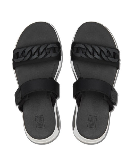 Sandalias planas de mujer FitFlop de licra con cadena decorativa en negro ·  FitFlop · El Corte Inglés