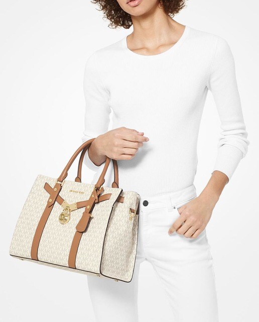 Bolso de mano Michael Michael Kors Nouveau Hamilton con estampado de  logotipos y candado en color natural · Michael Michael Kors · El Corte  Inglés