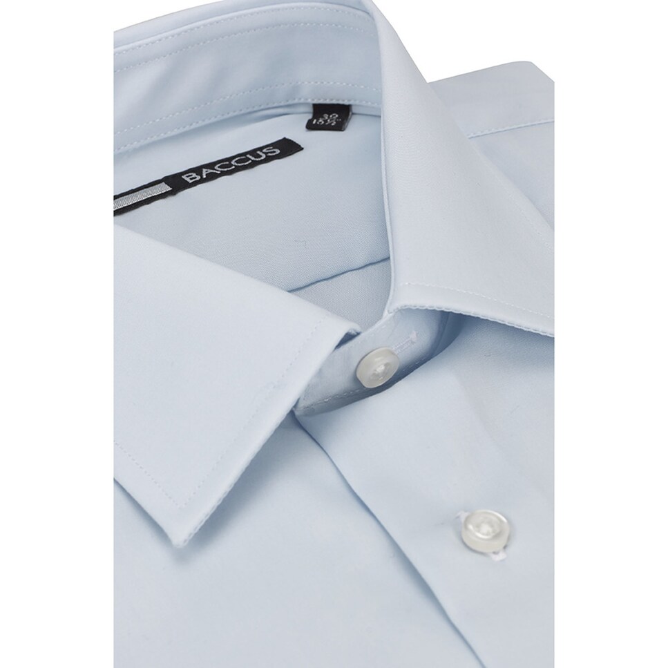 Camisa Lisa Fit Regular com colarinho clássico Azul-4