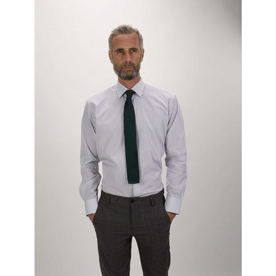 Camisa com riscas com Fit Regular e colarinho clássico Azul-1