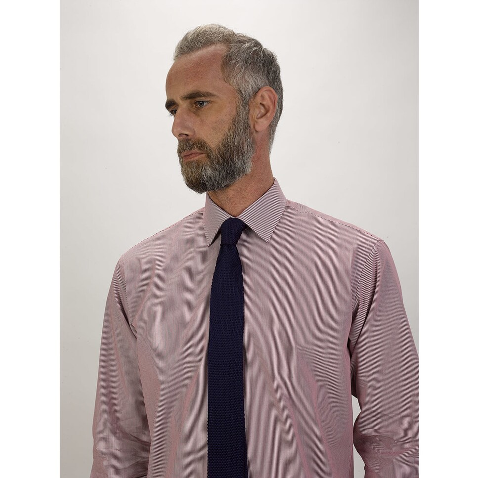 Camisa com riscas Fit Regular e colarinho clássico Vermelho-1