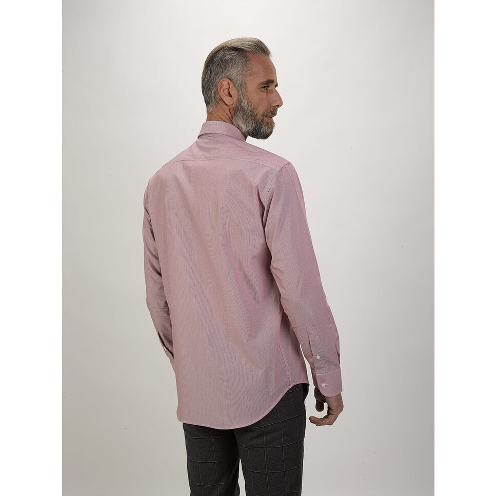 Camisa com riscas Fit Regular e colarinho clássico Vermelho-4