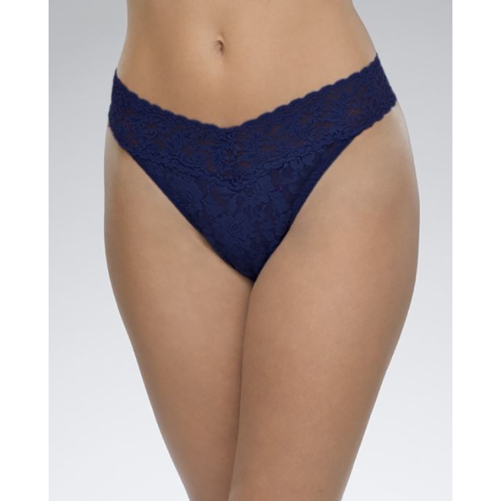 Cueca de Renda de Cintura Alta em Forma de V Azul-marinho-1