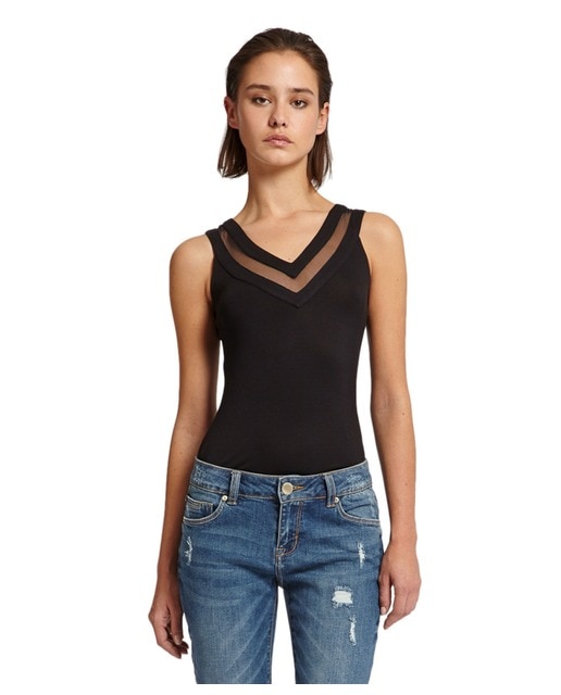 Camiseta de mujer de toi negra sin mangas con cuello V ·