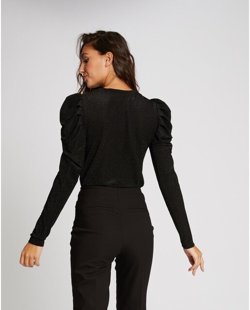 Camiseta negra manga abullonada Clearance