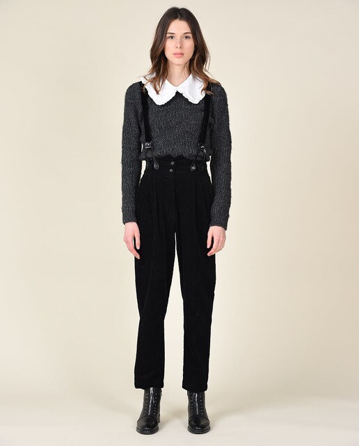 Pantalón recto de mujer en tejido de pana con tirantes · Lili Sidonio · El  Corte Inglés
