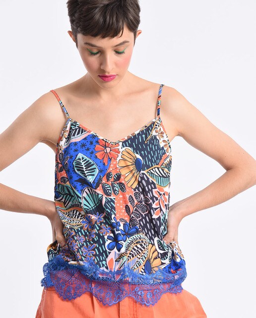 Top de mujer lencero con estampado floral y encaje · Lili Sidonio · El  Corte Inglés