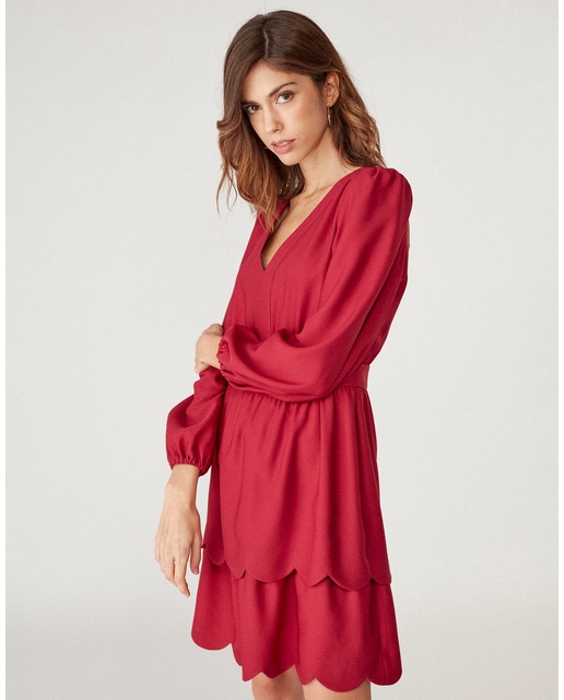 Vestido corto cuello pico con falda a capas · Naf Naf · El Corte Inglés