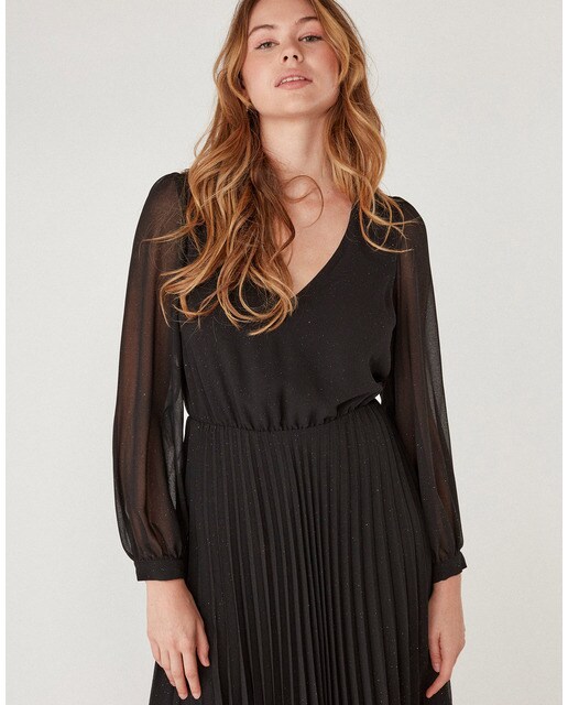 Vestido corto manga larga con falda plisada · Naf Naf · El Corte Inglés
