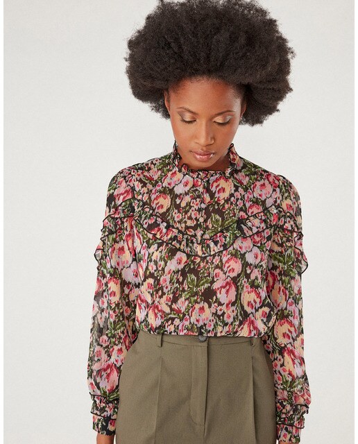 Blusa de mujer de cuello mao con estampado de flores · Naf Naf · El Corte  Inglés
