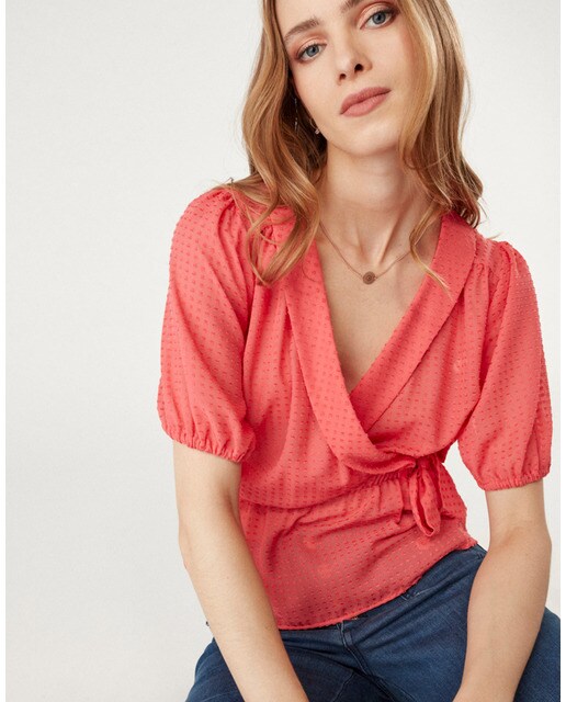 Blusa de mujer de manga corta con escote cruzado · Naf Naf · El Corte Inglés
