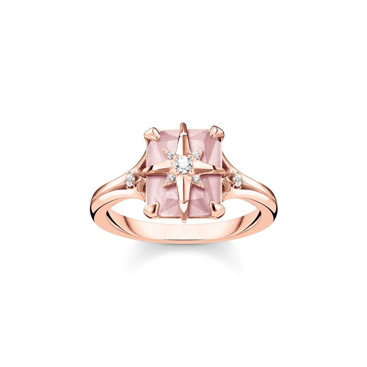 Anillo piedra rosa con estrella de plata con baño de oro rosa de 18K 18 Rosa