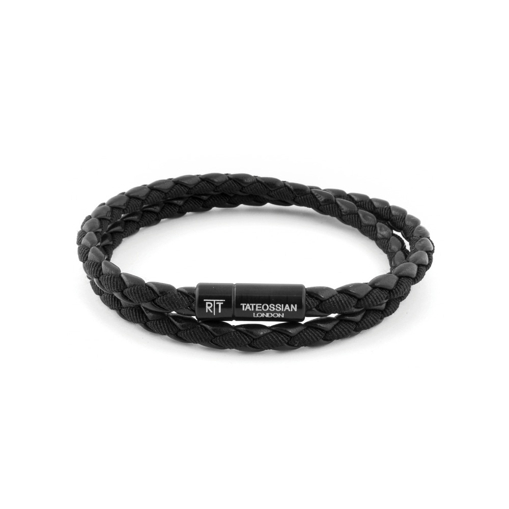 Imagen 0 de Pulsera Tateossian Chelsea negra de cuero ecológico con aluminio Negro