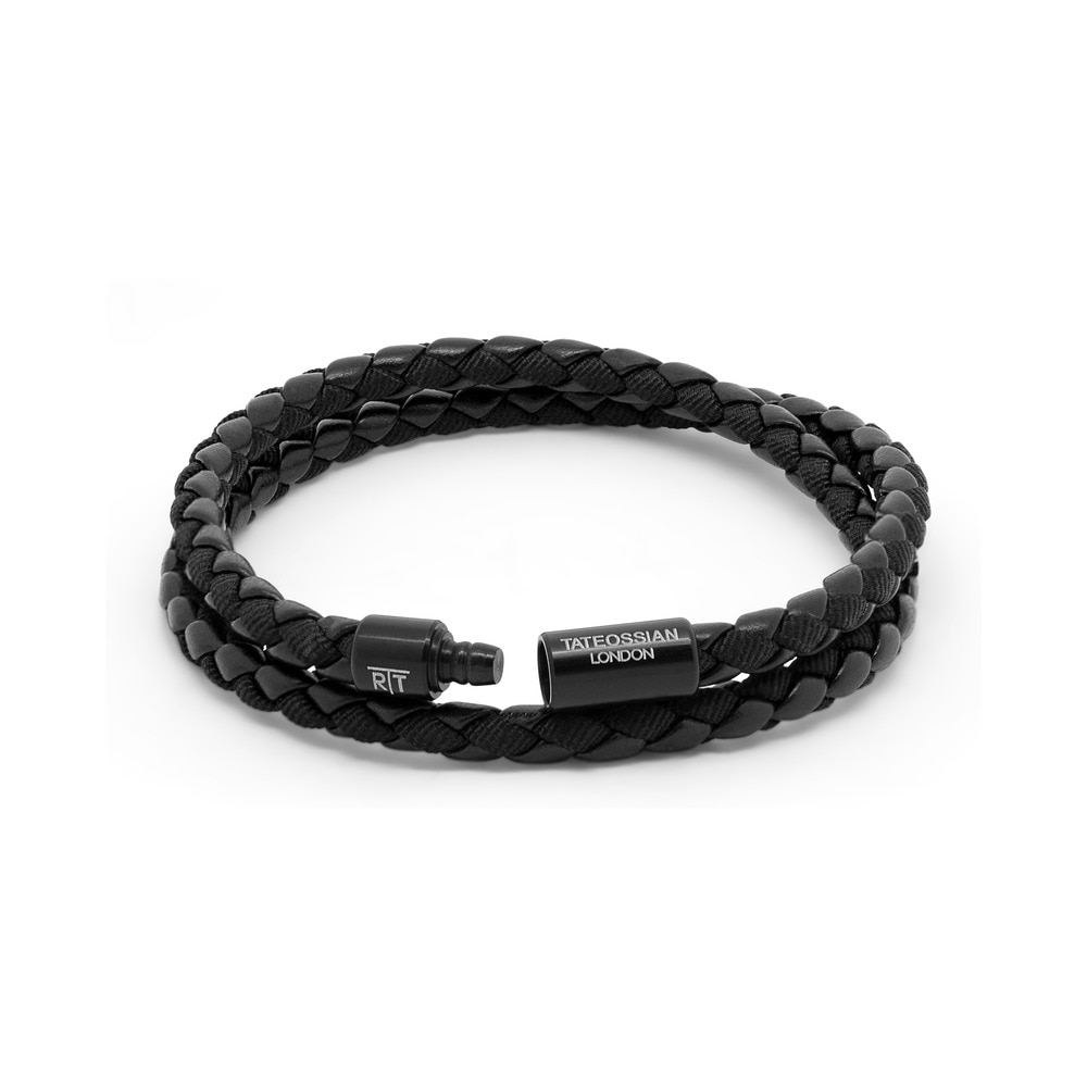Pulsera Tateossian Chelsea negra de cuero ecológico con aluminio - Negro Negro-2