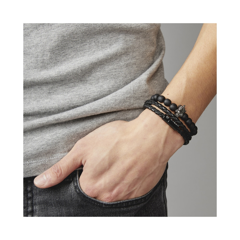 Pulsera Tateossian Chelsea negra de cuero ecológico con aluminio - Negro Negro-3