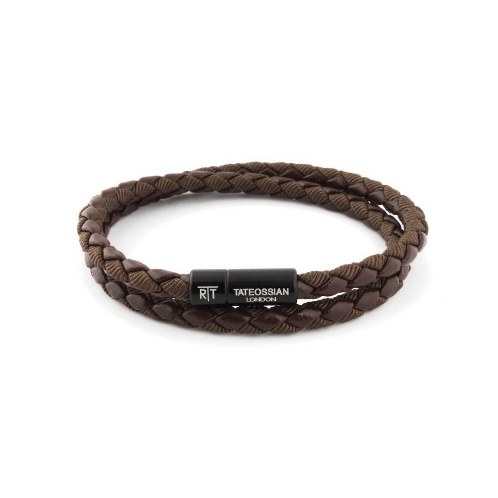 Imagen 0 de Pulsera Tateossian Chelsea marrón de cuero ecológico con aluminio Marrón