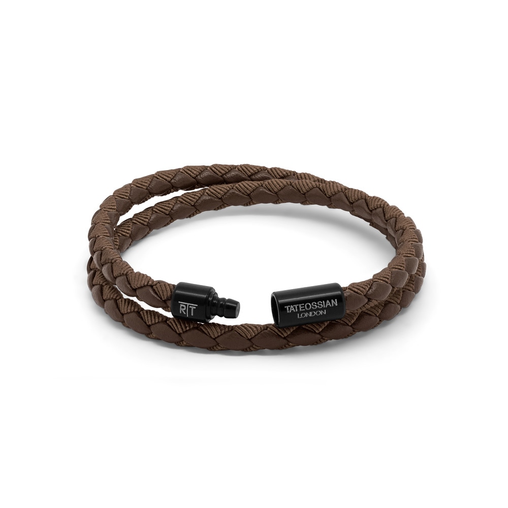 Pulsera Tateossian Chelsea de cuero ecológico con aluminio - Marrón Marrón-2