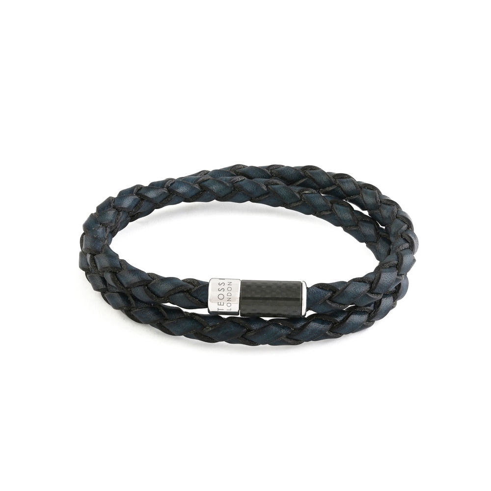 Imagen 0 de Pulsera Tateossian de fibra de carbono y cuero azul Azul
