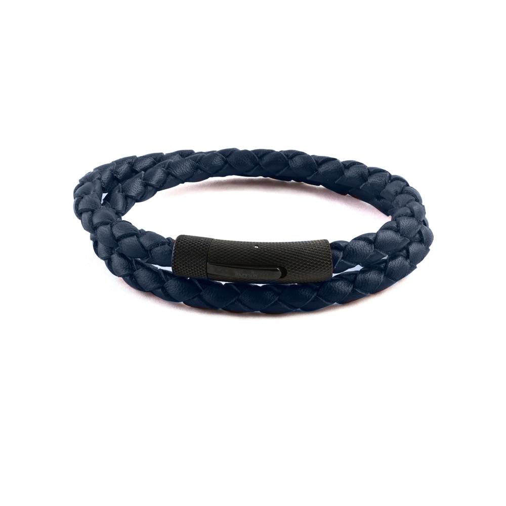 Imagen 0 de Pulsera de hombre Thompson doble de cuero trenzado en color azul Azul
