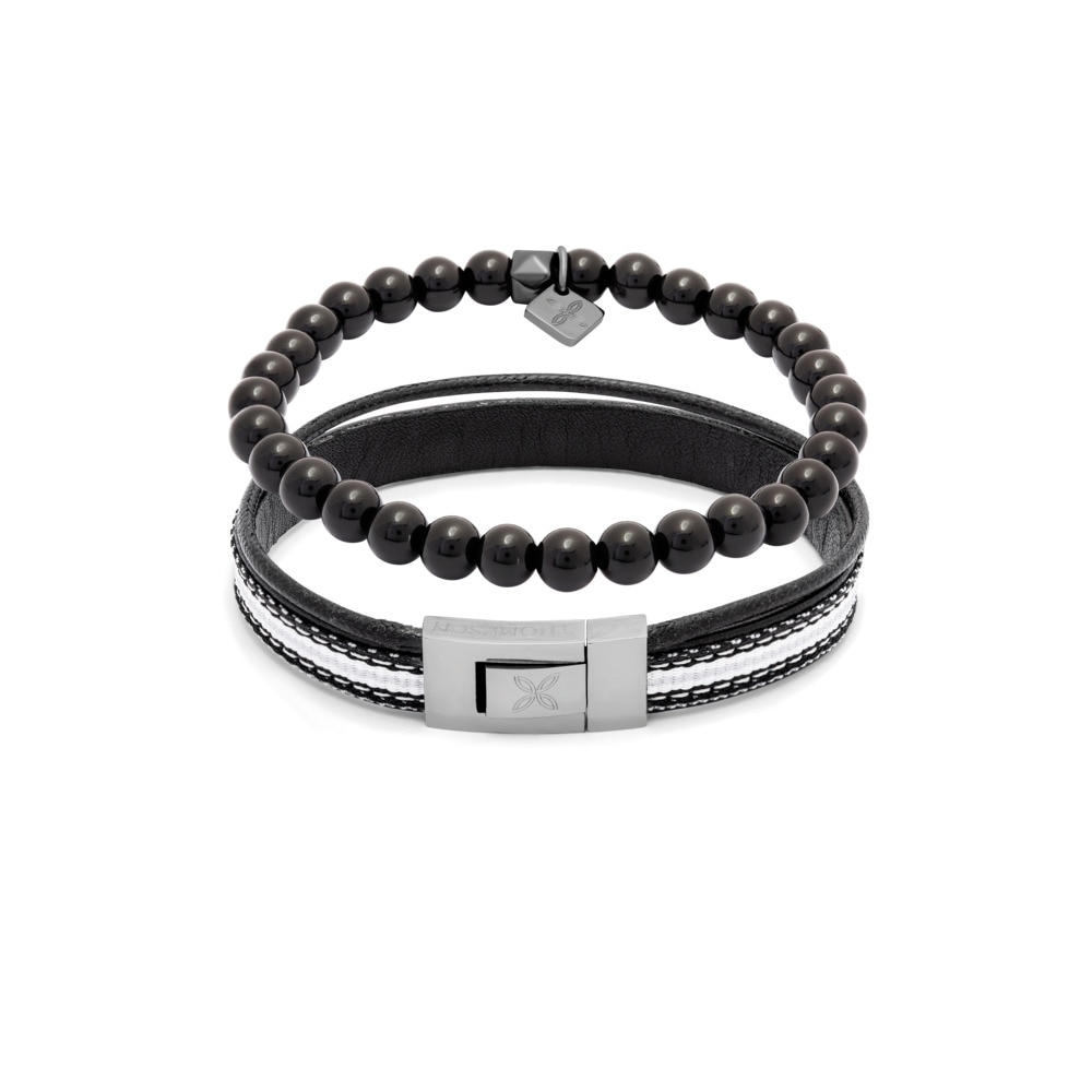 Imagen 0 de Pulsera de hombre Thompson Multiset cuero y perlas de ónix en color negro Negro