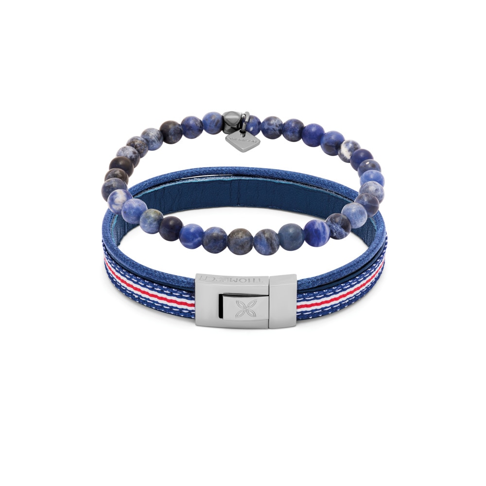 Imagen 0 de Pulsera de hombre Thompson Multiset cuero y perlas de sodalita en color azul Azul